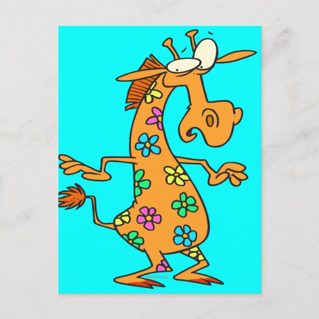 cute bright hippie flowers giraffe cartoon postcard (Front)