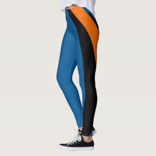 Cute Bright Orange, Blue & Black Leggings Womens