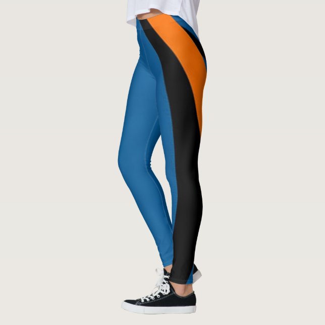 Cute Bright Orange, Blue & Black Leggings Womens (Left)