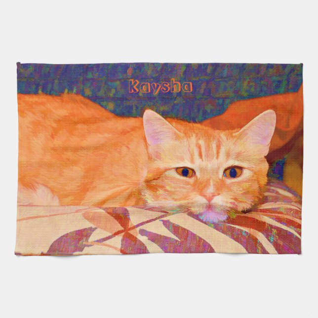Cute Bright Orange Tabby Cat Tea Towel (Horizontal)