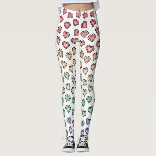 Cute Bright Pastel Rainbow Gemstone Heart pattern Leggings