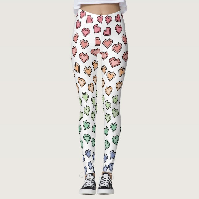 Cute Bright Pastel Rainbow Gemstone Heart pattern Leggings (Front)