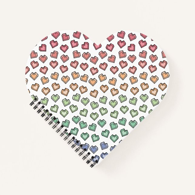 Cute Bright Pastel Rainbow Gemstone Heart pattern Notebook (Front)