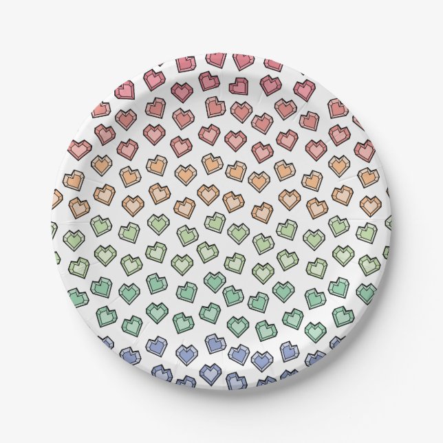 Cute Bright Pastel Rainbow Gemstone Heart pattern Paper Plate (Front)