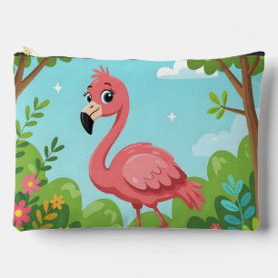 Cute bright pink flamingo in garden accessory pouch