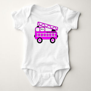 Cute Bright Pink Girls Firetruck Design Baby Bodysuit