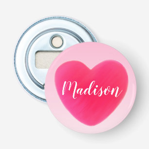 Cute Bright Pink Heart Personalised Magnet Bottle Opener