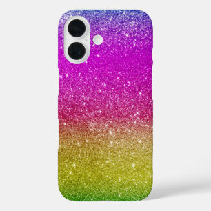 Cute Bright Pink Magenta Rainbow Glitter iPhone 16 Case