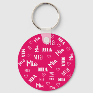 Cute Bright Pink Word Art Cloud Heart Name Custom Key Ring