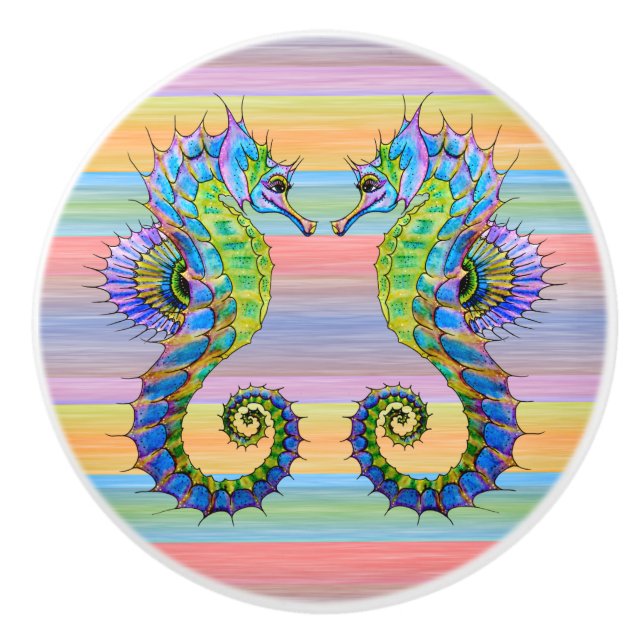 Cute Bright Sunset Colours Artsy Seahorse Ceramic Knob (Front)