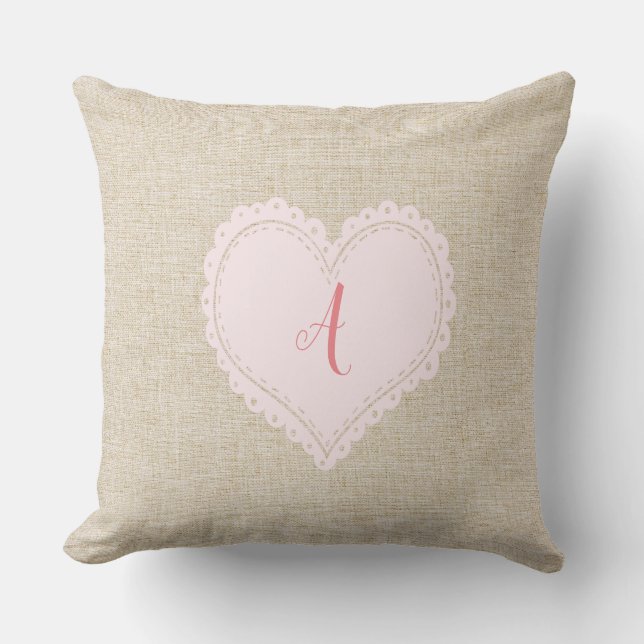 Cute Bright Sweet Heart Add Monogram Pillow (Front)