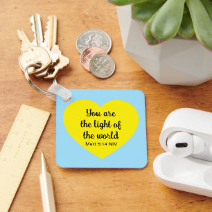 Cute Bright Yellow Heart Light of the World Blue Key Ring