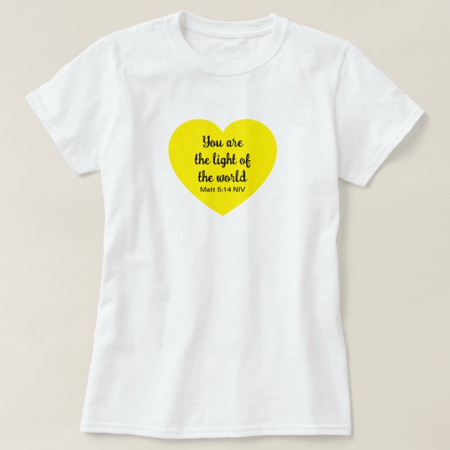 Cute Bright Yellow Heart Light of the World White T-Shirt (Design Front)