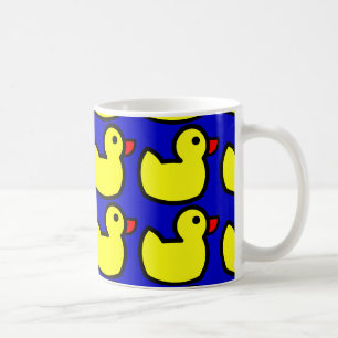 Cute Bright Yellow Rubber Ducky Pattern on Blue Coffee Mug