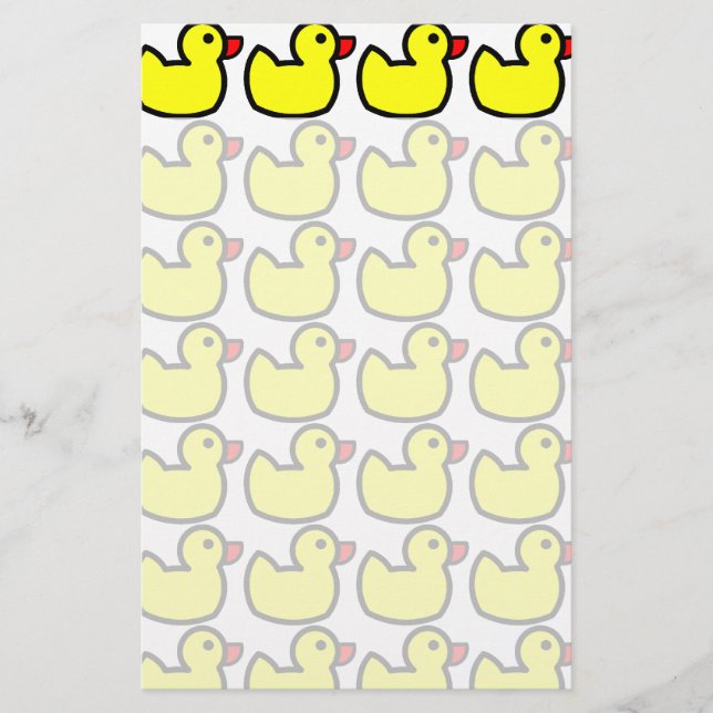 Cute Bright Yellow Rubber Ducky Pattern Stationery (Front)