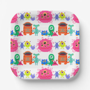Cute Brightly Coloured Monster Paper Plate