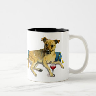Cute Brindle Dog Enjoying Wine Watercolor Painting Two-Tone Coffee Mug