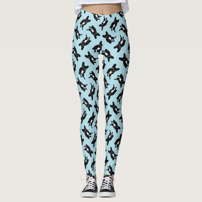 Cute brindle Frenchie in black & white digital art Leggings (Front)