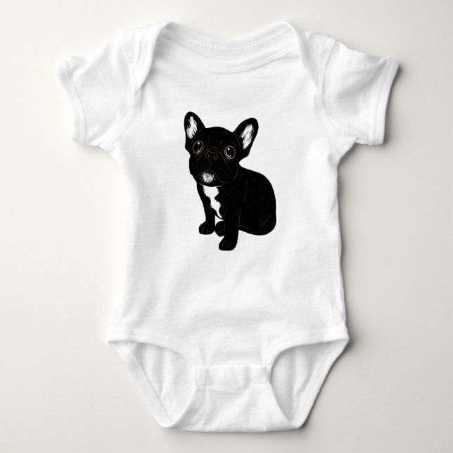 Cute Brindle Frenchie Puppy Baby Bodysuit (Front)
