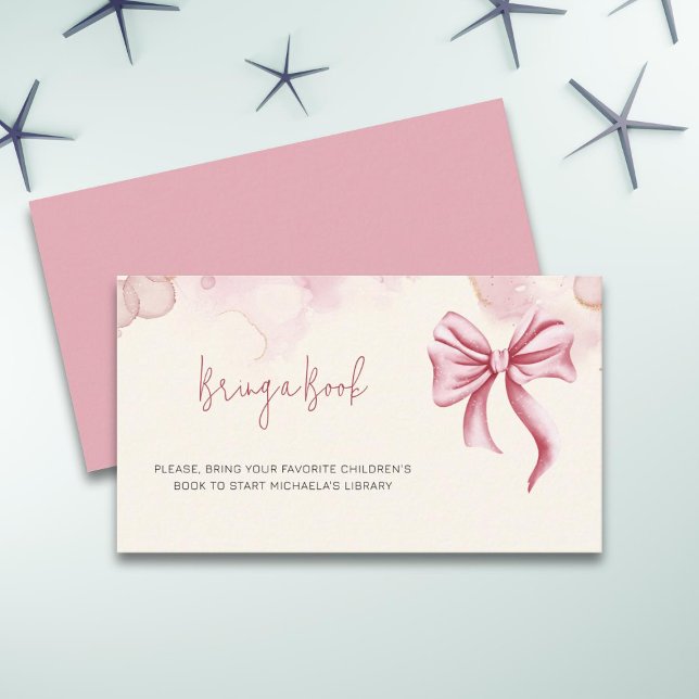 Cute Bring a Book Pink Bow Baby Shower Enclosure Card (Creator Uploaded)