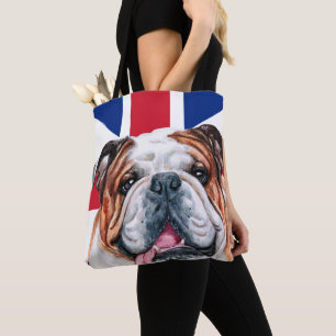Cute British Bulldog on Union Jack Flag Tote Bag