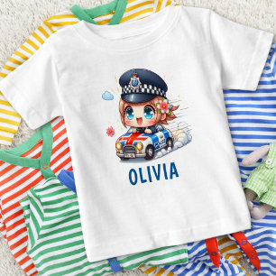 Cute British Police Girl Driving Police Car Baby T-Shirt