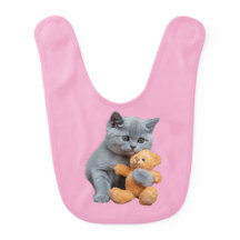 Cute British Shorthair Cat and Teddy Bear Baby Bib