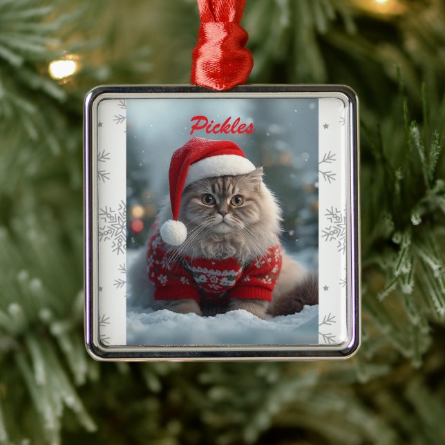 Cute British Shorthair Cat Christmas Personalised  Metal Ornament (Tree)