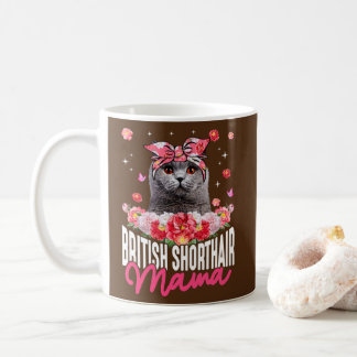 Cute British Shorthair Mama Flower Bandana Cat Coffee Mug