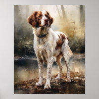 Cute Brittany Dog Art Print Poster