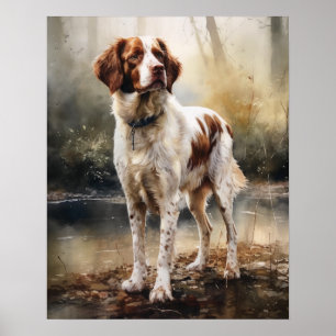 Cute Brittany Dog Art Print Poster