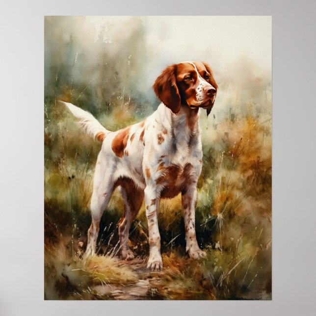 Cute Brittany Dog Art Print Poster (Front)