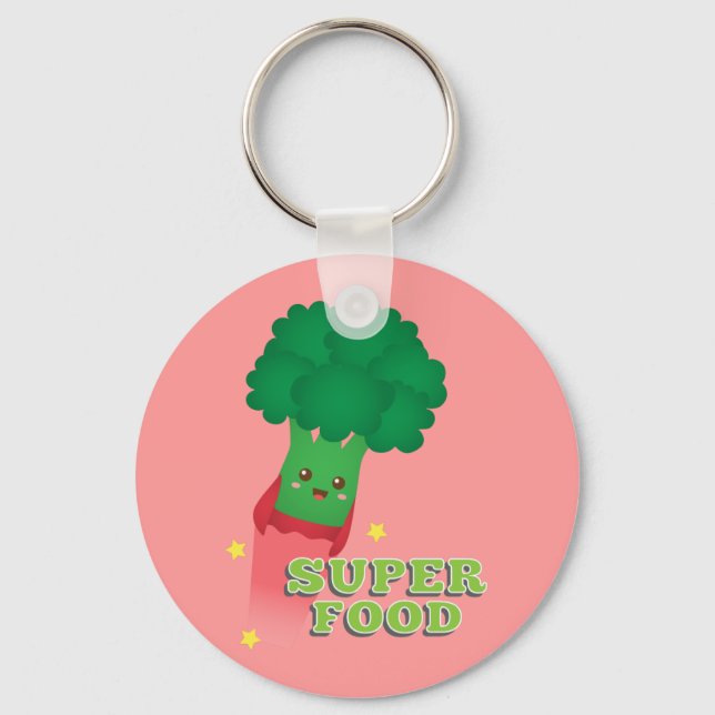 Cute Broccoli Vegetable, Super food Key Ring (Front)
