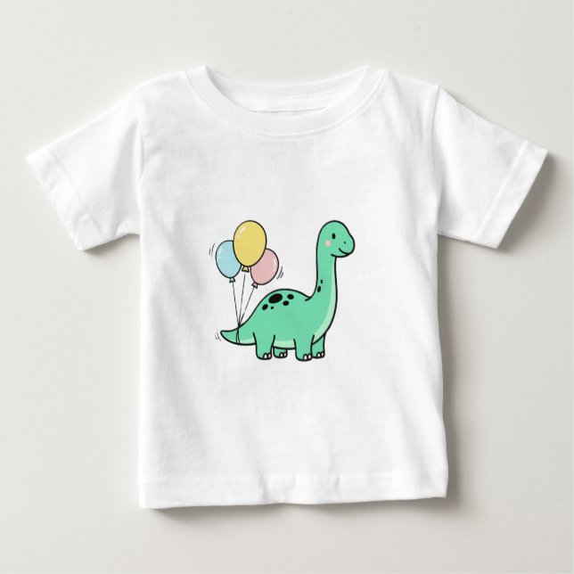 Cute Bronto Holding Balloons for Kids Birthday 🎈 Baby T-Shirt (Front)