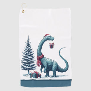 Cute Brontosaurus Christmas Golf Towel