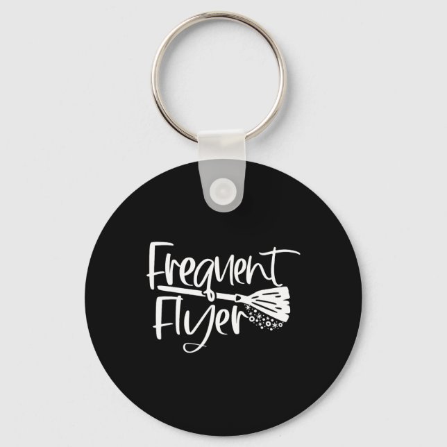 Cute Broomstick Frequent Flyer Witch Halloween  Key Ring (Front)