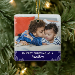 Cute Brother First Christmas Snowflake Blue Ceramic Ornament