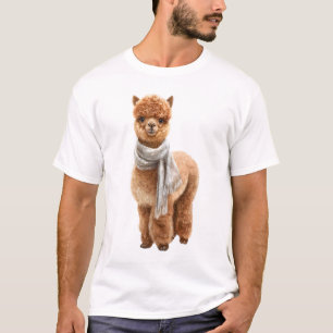 Cute Brown Alpaca Wearing a White Scarf T-Shirt