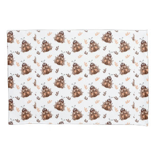 Cute Brown and Beige Ladybug and Flower Pattern Pillowcase