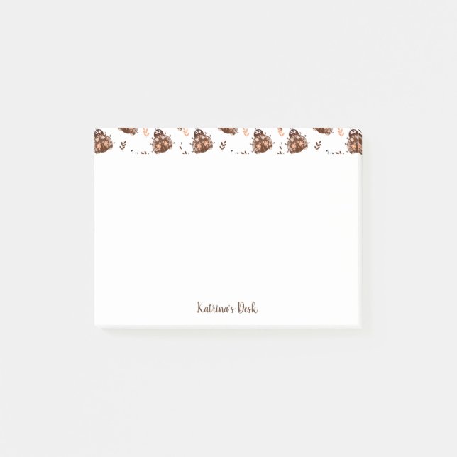 Cute Brown and Beige Ladybug and Flower Pattern Post-it Notes (Front)