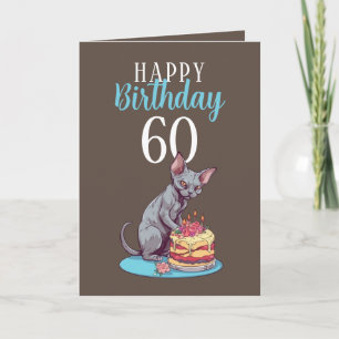 Cute Brown and Blue Sphynx Husband 60th Birthday Card