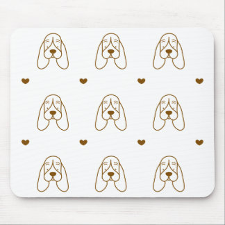 Cute Brown and White Basset Hound Heart Pattern Mouse Pad