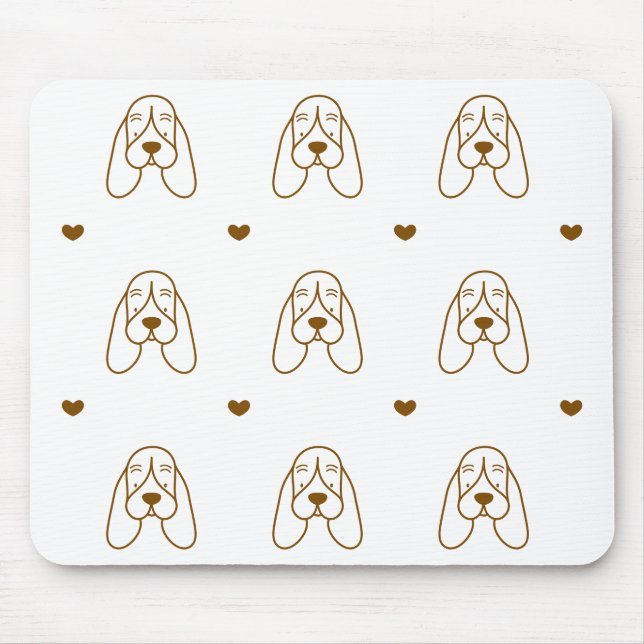 Cute Brown and White Basset Hound Heart Pattern Mouse Pad (Front)