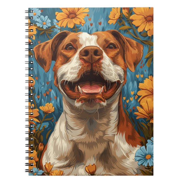 Cute Brown and White Dog and Flowers Notebook (Front)