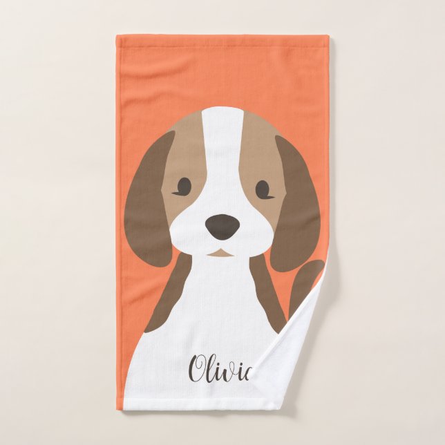 Cute brown and white dog portrait bath towel set (Hand Towel)
