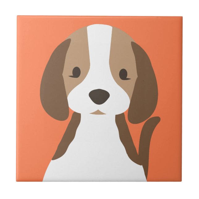 Cute brown and white dog portrait ceramic tile (Front)