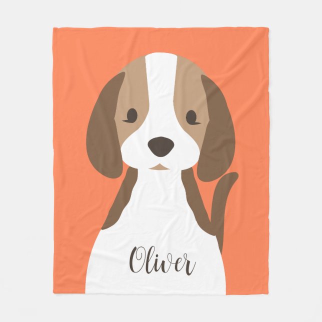 Cute brown and white dog portrait fleece blanket (Front)