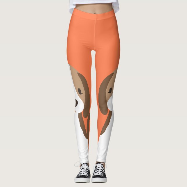 Cute brown and white dog portrait leggings (Front)
