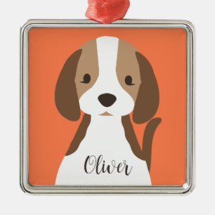 Cute brown and white dog portrait metal ornament