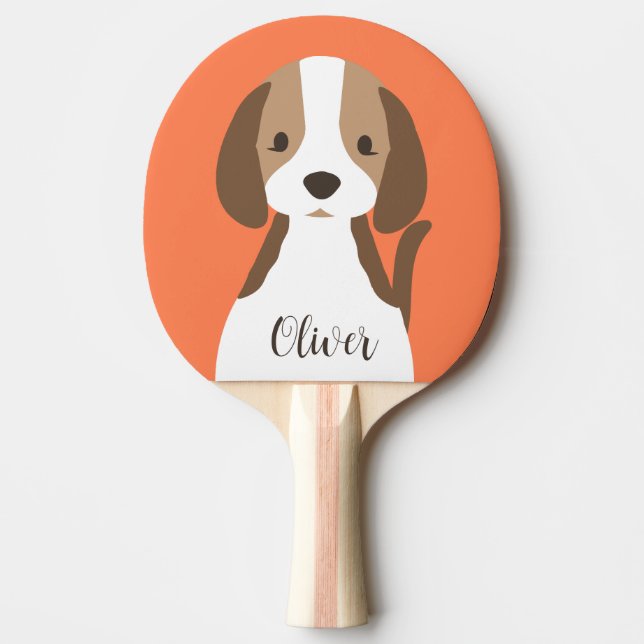 Cute brown and white dog portrait ping pong paddle (Front)